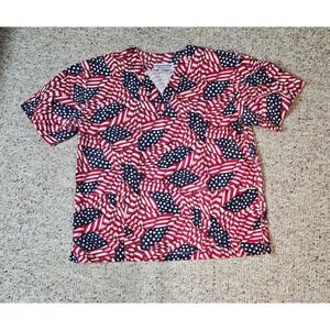 Natural Uniforms American Flag Scrub Top XS Red White Blue Stars Stripes V-Neck